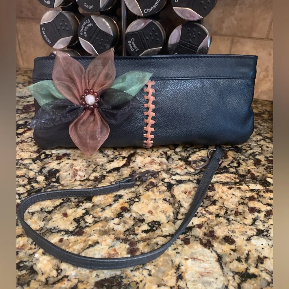 Vintage Black Leather Clutch Purse